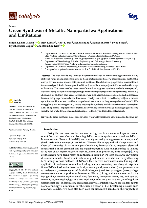 (PDF) Green Synthesis of Metallic Nanoparticles: Applications and ...