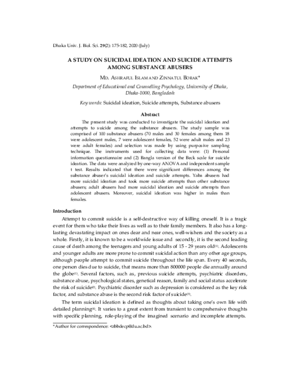A Study on Suicidal Ideation and Suicide Attempts Among Substance Abusers