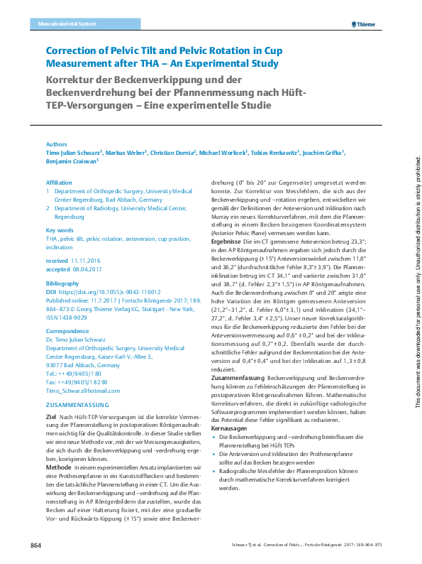 (PDF) Correction of Pelvic Tilt and Pelvic Rotation in Cup Measurement ...