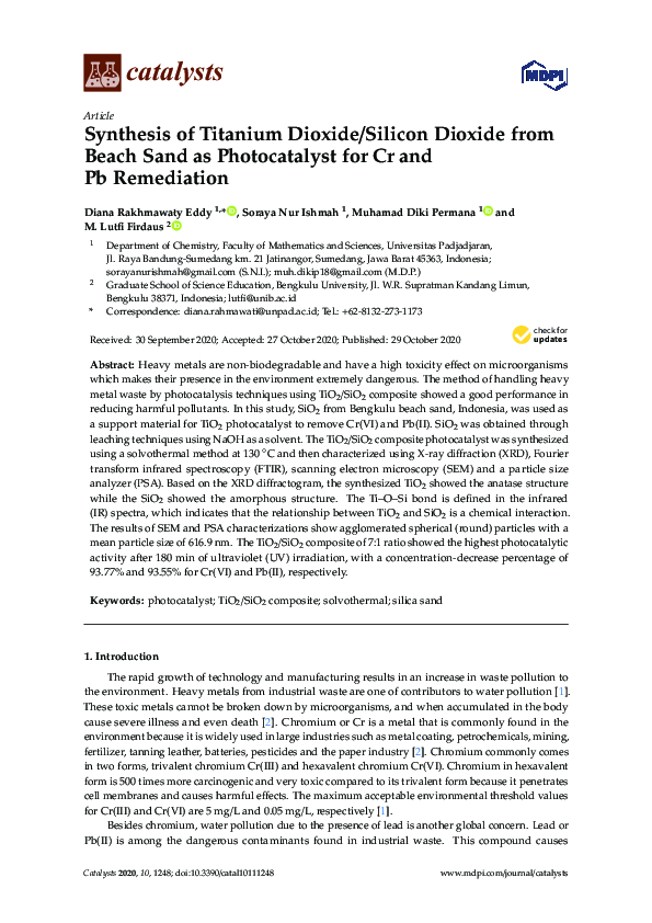 (PDF) Synthesis of Titanium Dioxide/Silicon Dioxide from Beach Sand as