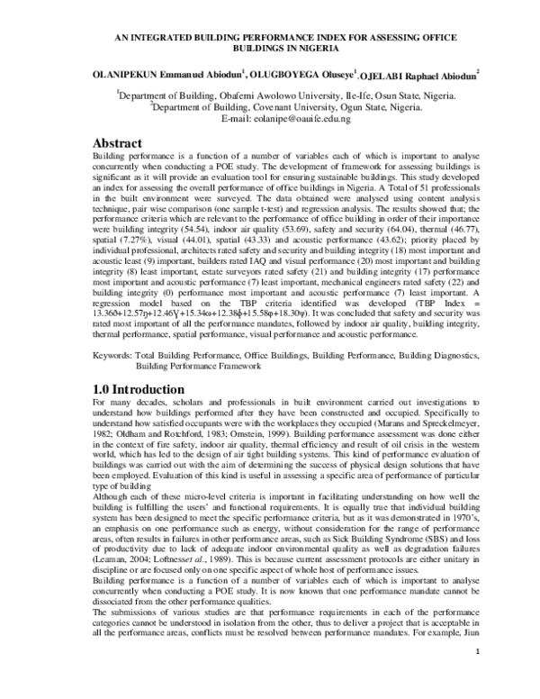 (PDF) An Integrated Building Performance Index for Assessing Office ...