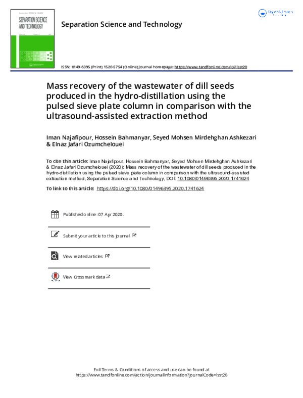(PDF) Mass recovery of the wastewater of dill seeds produced in the