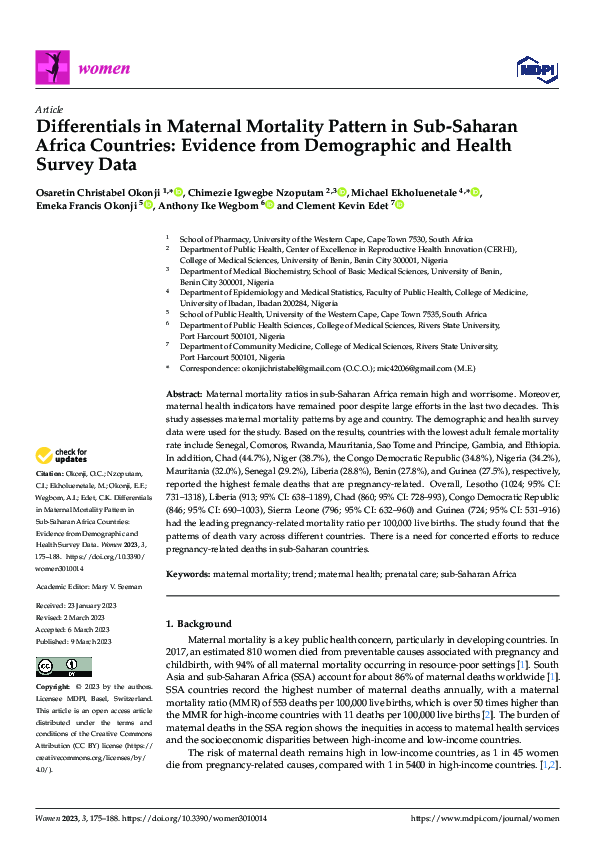 (PDF) Differentials in Maternal Mortality Pattern in Sub-Saharan Africa ...