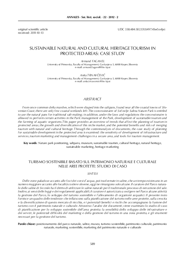 (PDF) Sustainable Natural and Cultural Heritage Tourism in Protected Areas