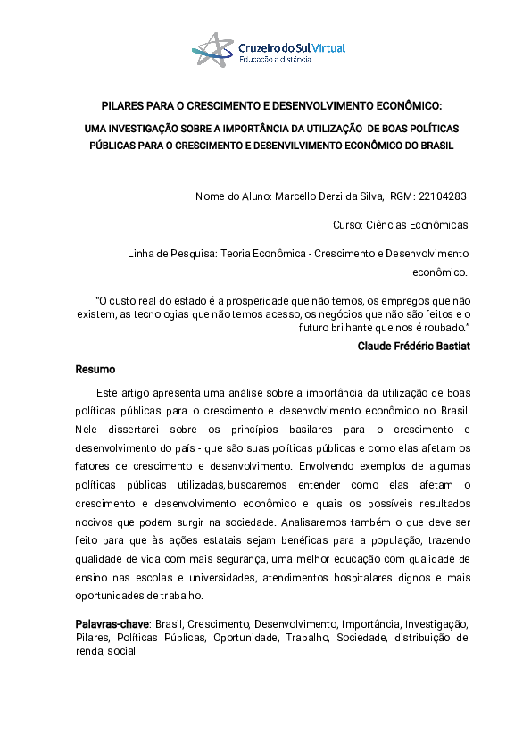 (PDF) PILARES PARA O CRESCIMENTO E DESENVOLVIMENTO ECONÔMICO