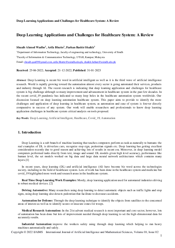 (PDF) Deep Learning Applications and Challenges for Healthcare System ...