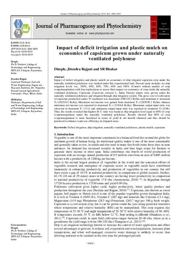 (PDF) Impact of deficit irrigation and plastic mulch on economics of ...