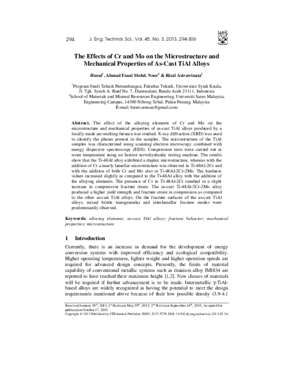 (PDF) The Effects of Cr and Mo on the Microstructure and Mechanical ...