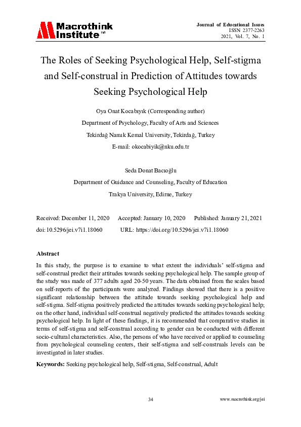 (PDF) The Roles of Seeking Psychological Help, Self-stigma and Self ...