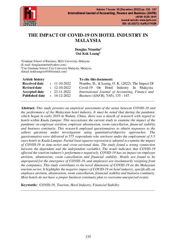 (PDF) THE IMPACT OF COVID-19 ON HOTEL INDUSTRY IN MALAYSIA