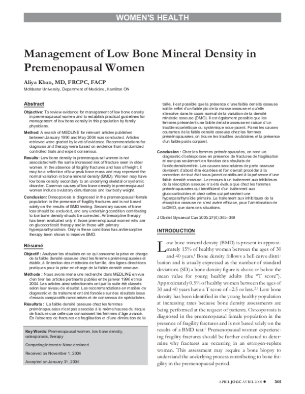 (PDF) Management of Low Bone Mineral Density in Premenopausal Women