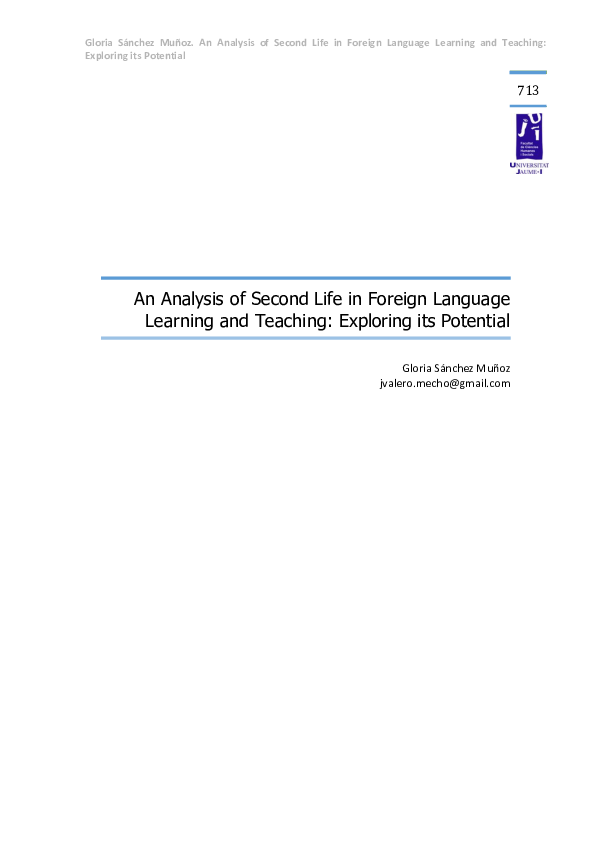 (PDF) An analysis of second life in foreign language learning and ...