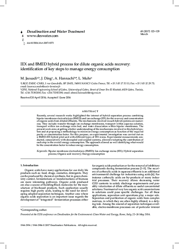 (PDF) IEX and BMED hybrid process for dilute organic acids recovery ...