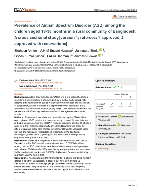 (PDF) Prevalence of Autism Spectrum Disorder (ASD) among the children ...