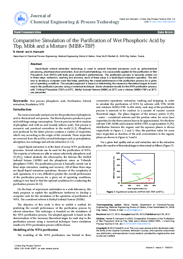 (PDF) Comparative Simulation of the Purification of Wet Phosphoric Acid ...