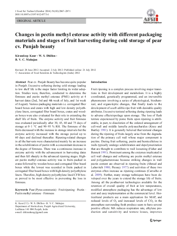 (PDF) Changes in pectin methyl esterase activity with different