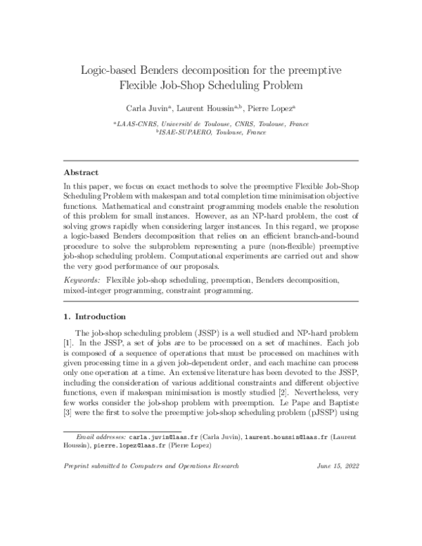 (PDF) Logic-based Benders decomposition for the preemptive flexible job ...