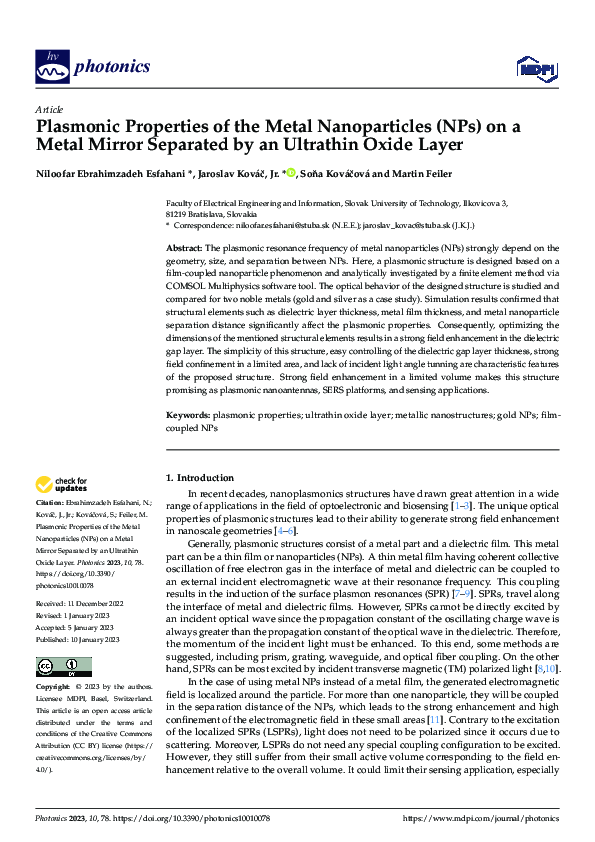 (PDF) Plasmonic Properties of the Metal Nanoparticles (NPs) on a Metal ...