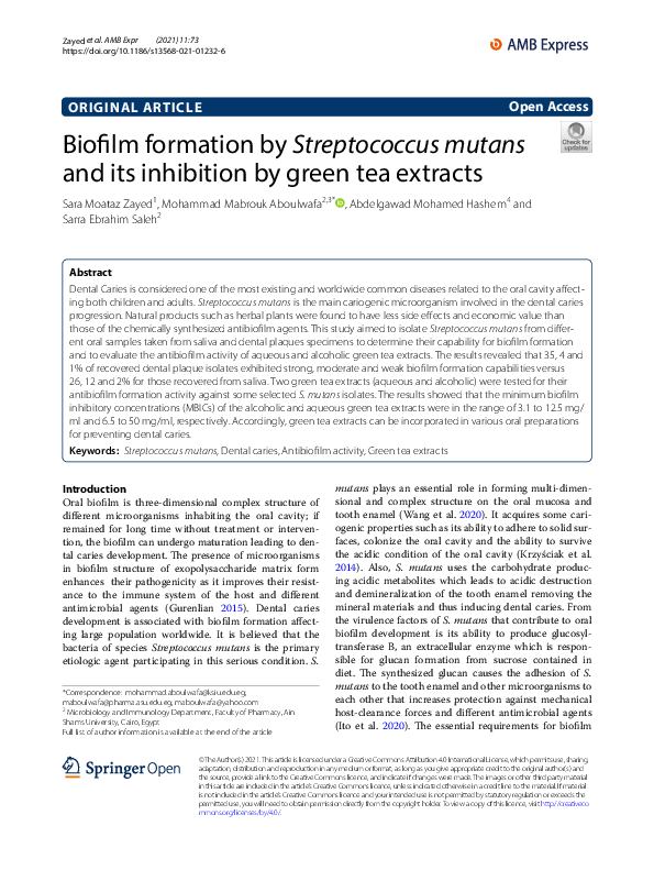 (PDF) Biofilm formation by Streptococcus mutans and its inhibition by ...