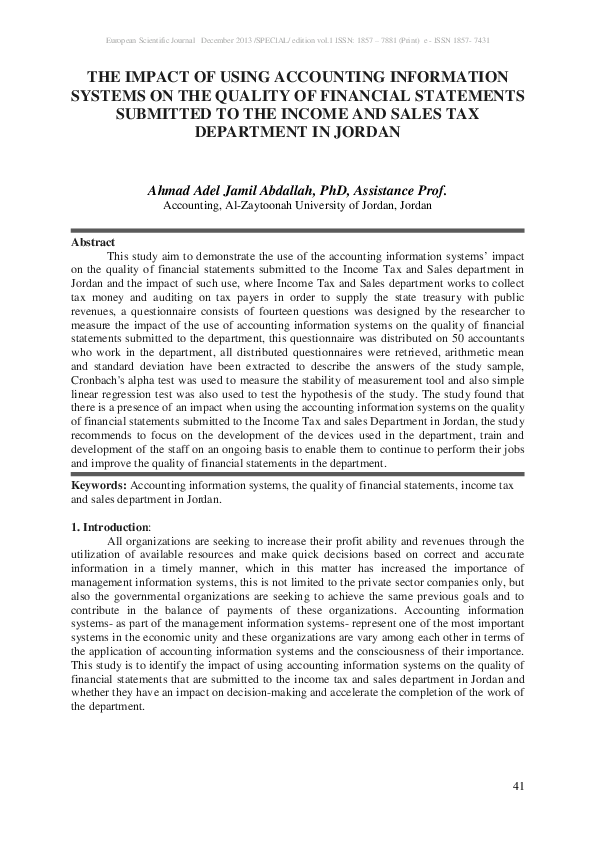  PDF The Impact Of Using Accounting Information Systems On The Quality 