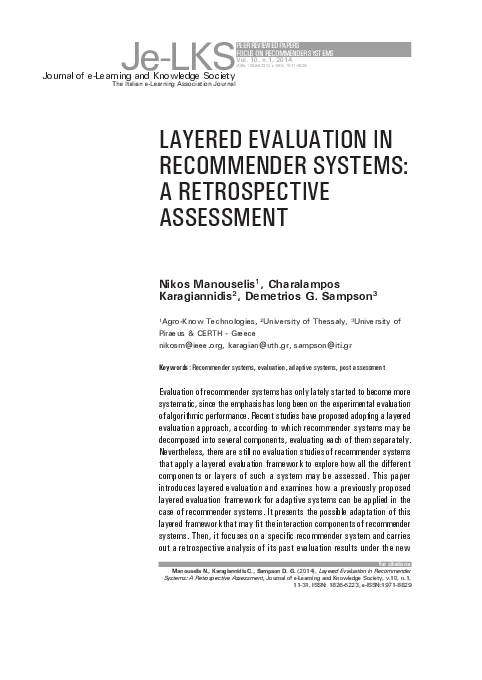 (PDF) Layered evaluation in recommender systems: A retrospective assessment