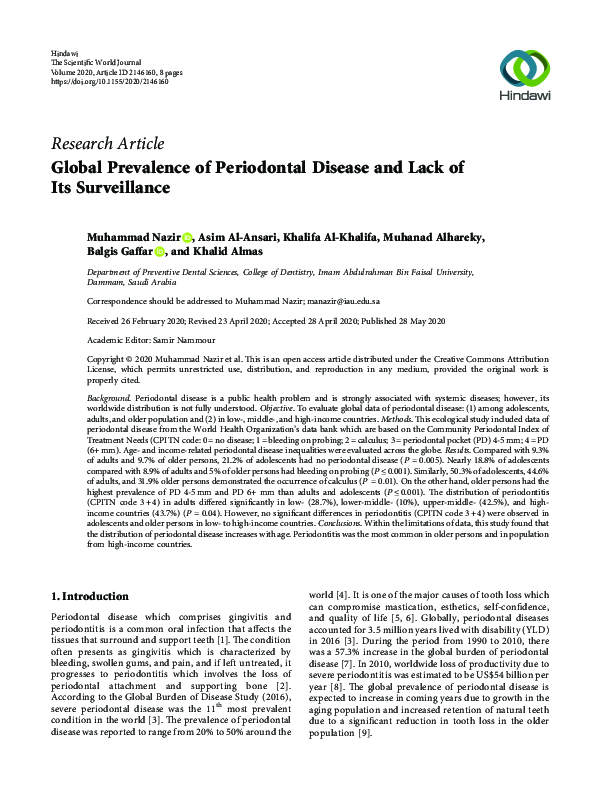  pdf global prevalence of periodontal disease and lack of its