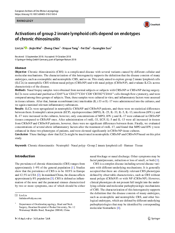 (PDF) Activations of group 2 innate lymphoid cells depend on endotypes ...