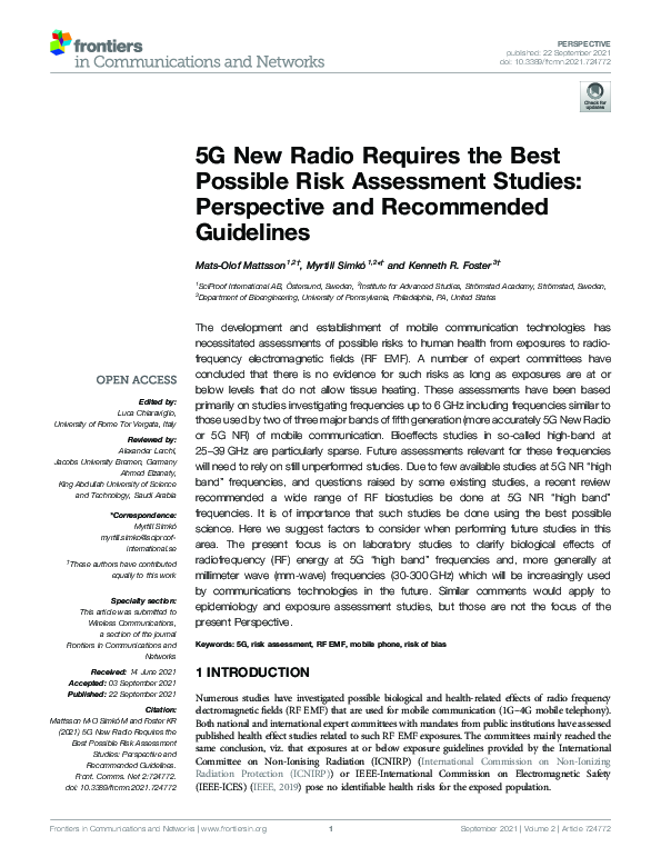 (PDF) 5G New Radio Requires the Best Possible Risk Assessment Studies