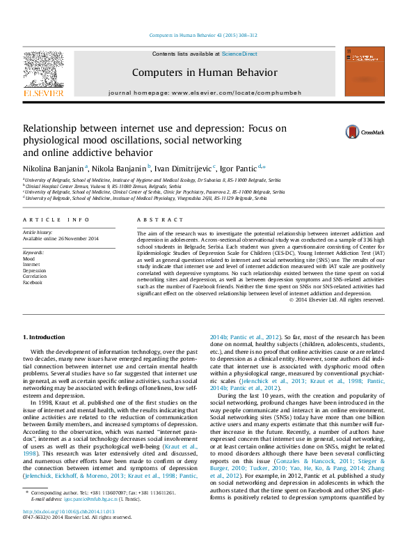 (PDF) Relationship between internet use and depression: Focus on ...