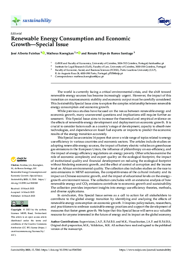 (PDF) Renewable Energy Consumption and Economic Growth—Special Issue