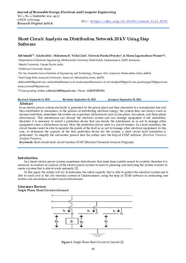 (PDF) Short Circuit Analysis on Distribution Network 20 kV Using Etap