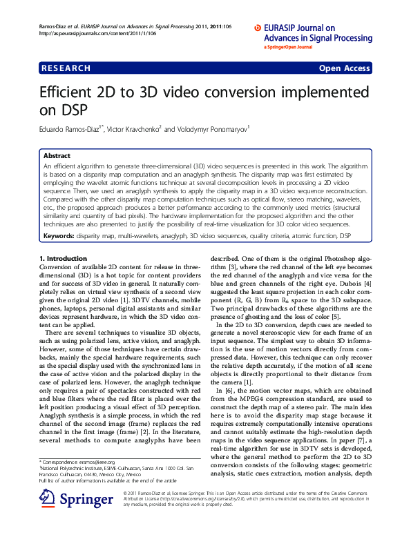 (PDF) Efficient 2D to 3D video conversion implemented on DSP