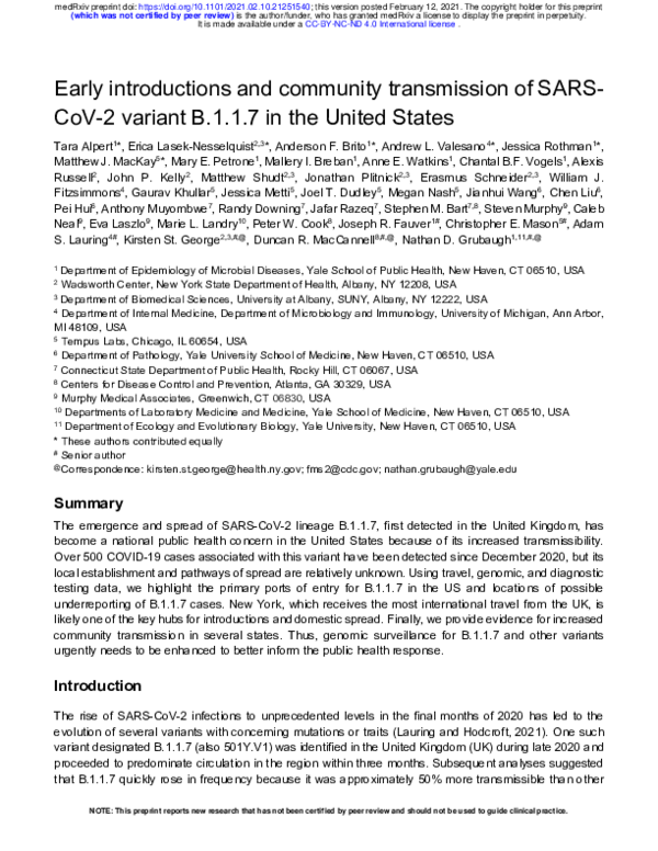 (PDF) Early introductions and community transmission of SARS-CoV-2 ...