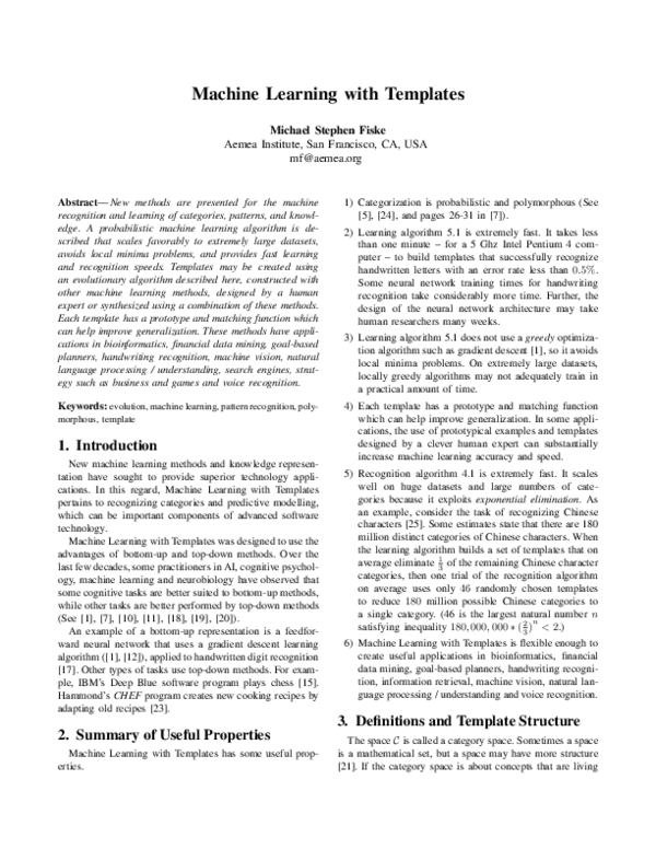 (PDF) Machine Learning with Templates