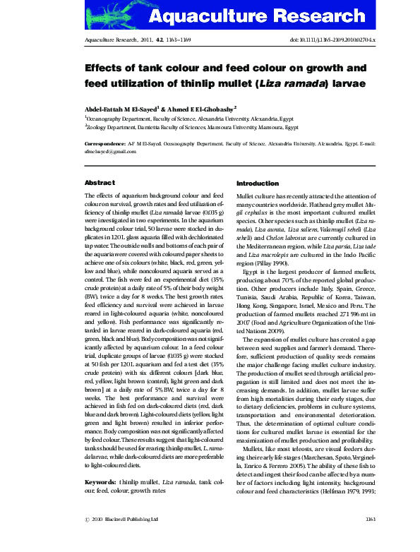 (PDF) Effects of tank colour and feed colour on growth and feed ...