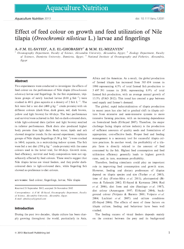 (PDF) Effect of feed colour on growth and feed utilization of Nile ...