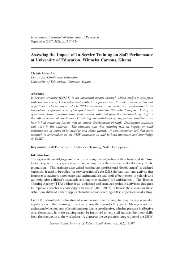 (PDF) Assessing the Impact of In-Service Training on Staff Performance ...