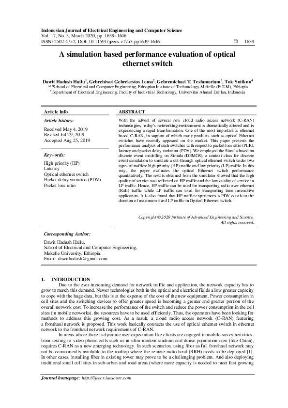 (PDF) A simulation based performance evaluation of optical