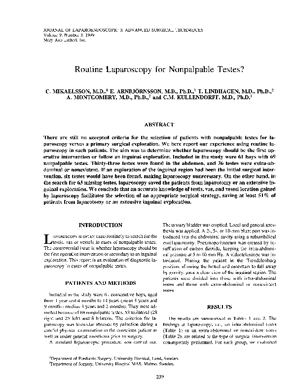 (PDF) Routine Laparoscopy for Nonpalpable Testes?