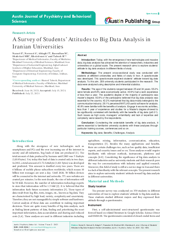 (PDF) A Survey of Students’ Attitudes to Big Data Analysis in Iranian ...