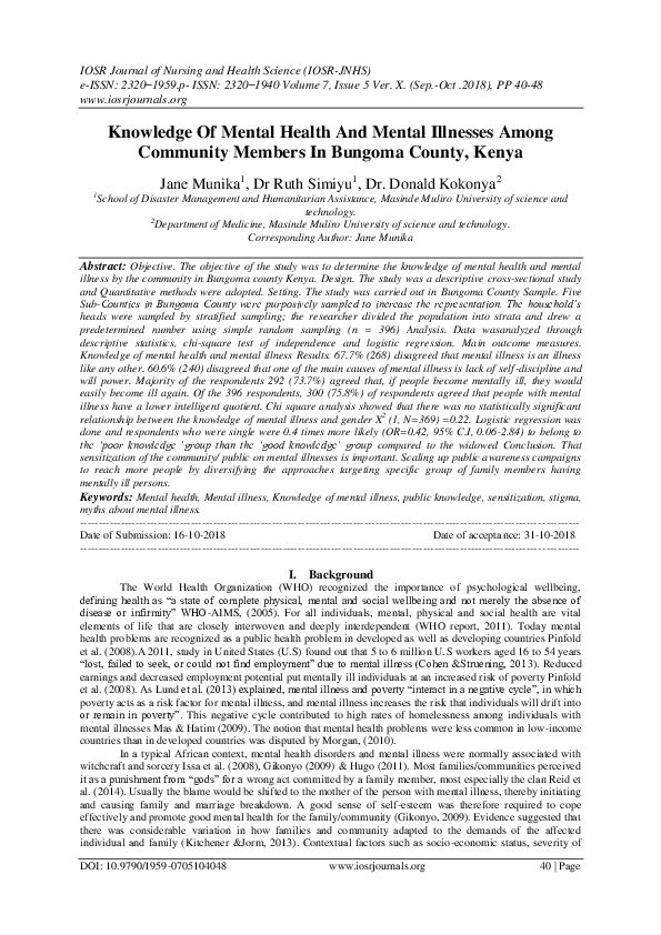 (PDF) Knowledge Of Mental Health And Mental Illnesses Among Community ...