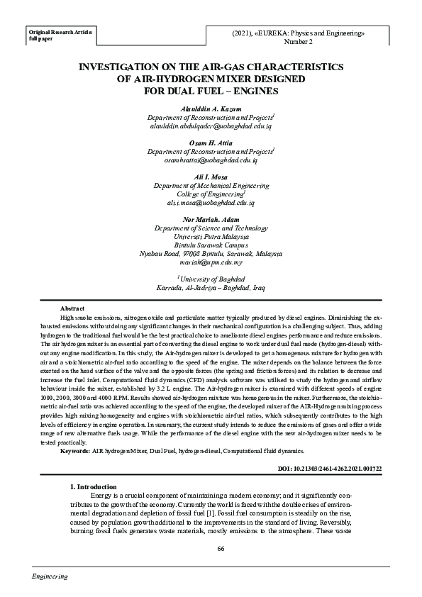 Pdf Investigation On The Air Gas Characteristics Of Air Hydrogen