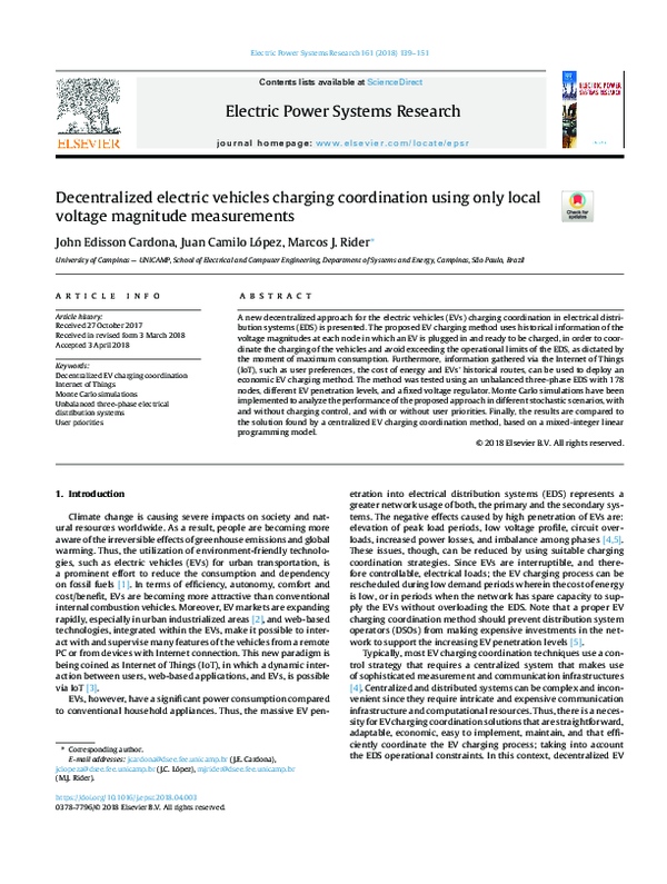 (PDF) Decentralized electric vehicles charging coordination using only ...