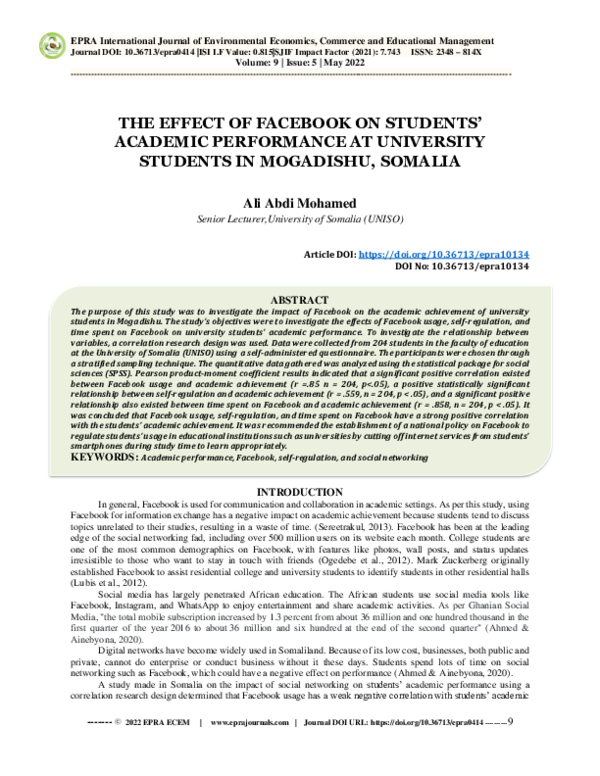 (PDF) THE EFFECT OF FACEBOOK ON STUDENTS' ACADEMIC PERFORMANCE AT ...