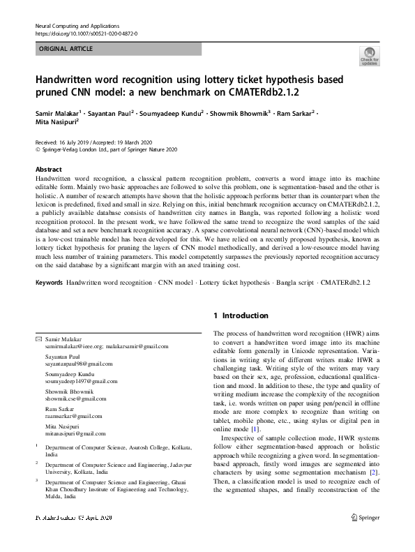 (PDF) Handwritten word recognition using lottery ticket hypothesis ...