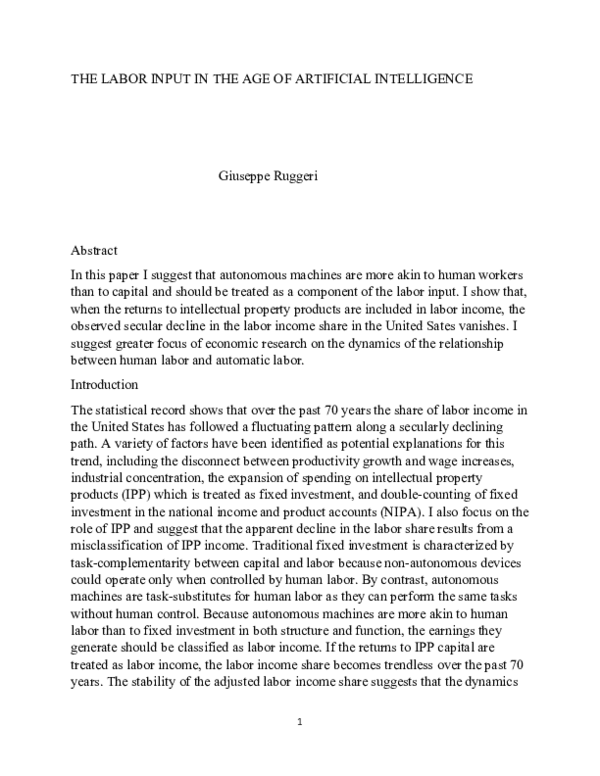 (DOC) THE LABOR INPUT IN THE AGE OF ARTIFICIAL INTELLIGENCE