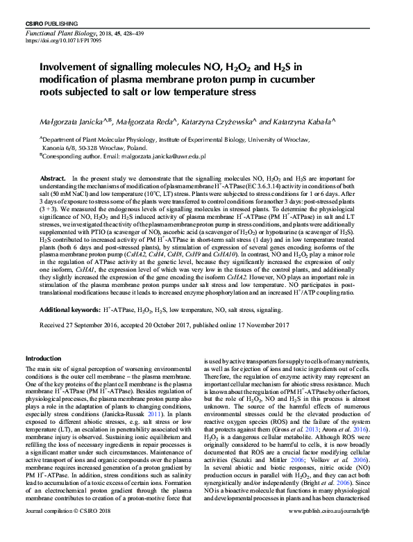 (PDF) Involvement of signalling molecules NO, H2O2 and H2S in ...