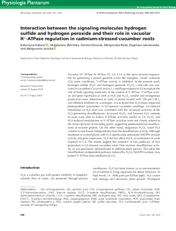 (PDF) Interaction between the signaling molecules hydrogen sulfide and ...