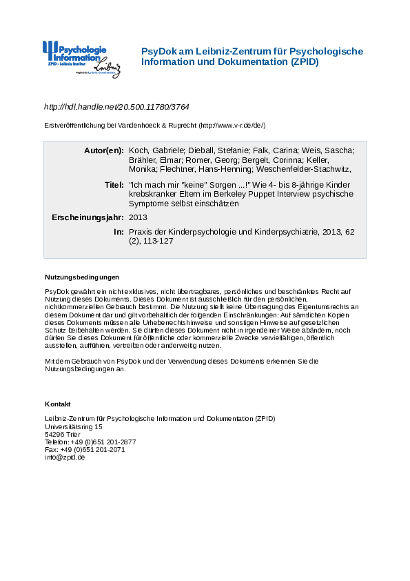 (PDF) „Ich mach mir keine Sorgen …!“ Wie 4- bis 8-jährige Kinder ...