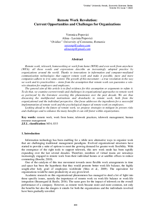 (PDF) Remote Work Revolution: Current Opportunities and Challenges for ...